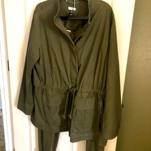 JJill Army green tie jacket with pants